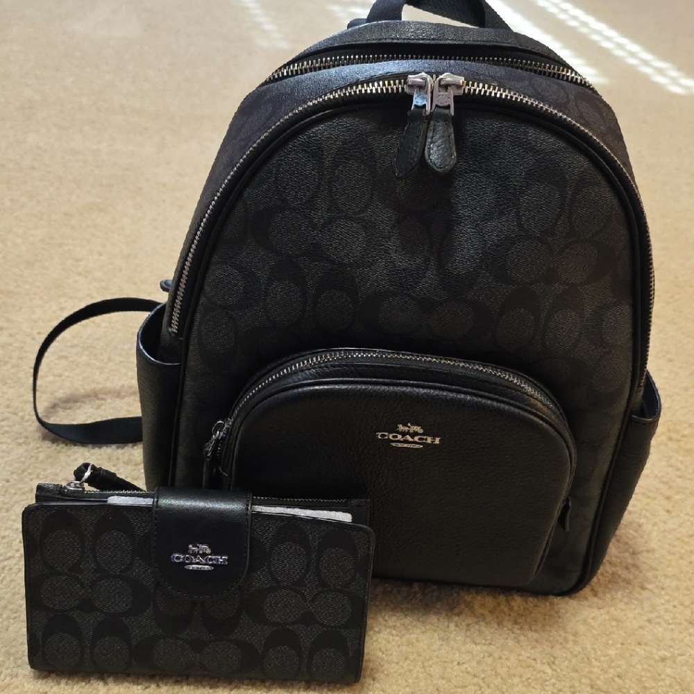 Coach Black Signature Backpack and Wallet